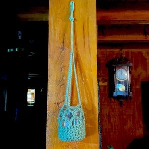 Crocheted plant hanger for clippings or small plant homemade
